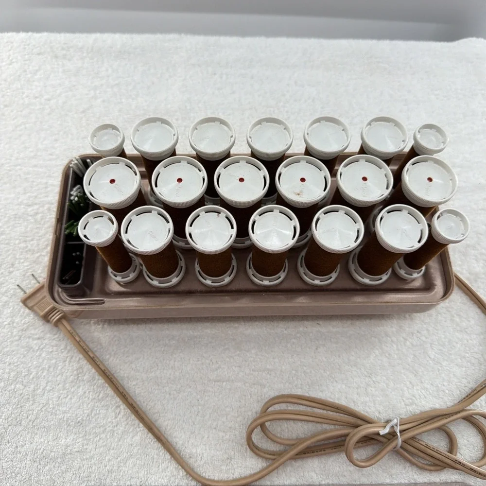 Vtg Clairol Custom Care Setter 20 Hot Rollers & Clips KF-20 Works Flocked Velvet